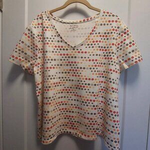 STUDIO WORKS Women's 100% Cotton White w/Multi Polka Dots Short Sleeves Tee - XL